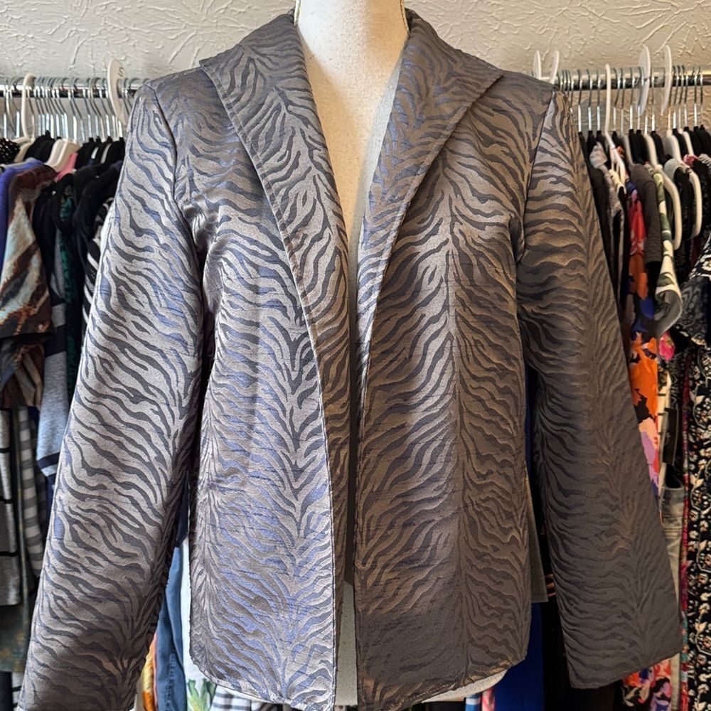Painted Pony Metallic Textured Open-Front Zebra Blazer